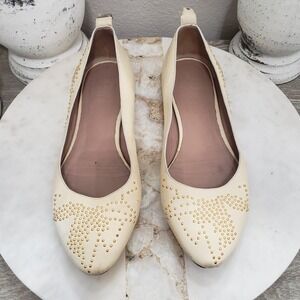 CHLOE Susanna Ivory Studs Leather Ballet Flats Womens Sz.‎ 37